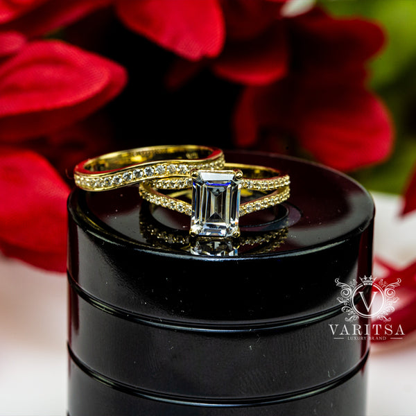 2.07ct Emerald Cut Diamond Gold Bridal Set - 03US05B